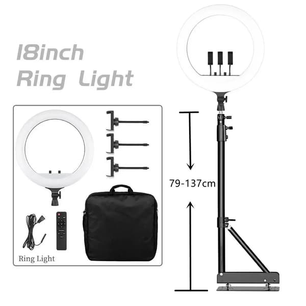 Ring Light, Dæmpbar Lysstyrke, 360° Rotation,135cm stativ