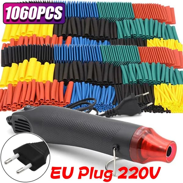 Varmeformbare slanger, 127 dele, inkluderer varmepistol,1060PC(220V EU Stik)