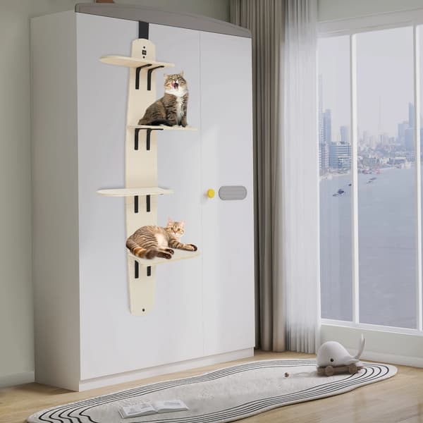 Kattträd, 4 nivåer, dörrmonterad design,Träfärg