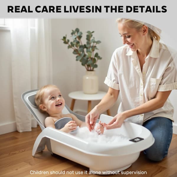 Babybadestol, Konvertibel Design, Sikkerhedstemperatursensor,GRÅ
