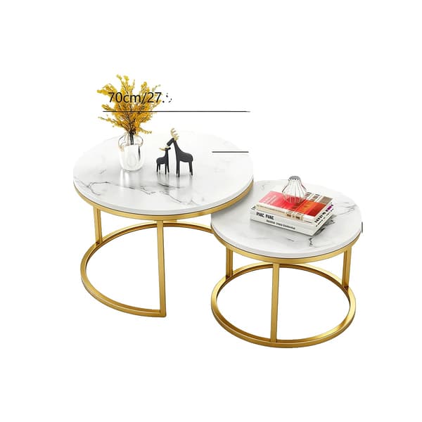 Kaffebord, Rundt Design, Moderne Stil,Guldramme-Hvid marmor