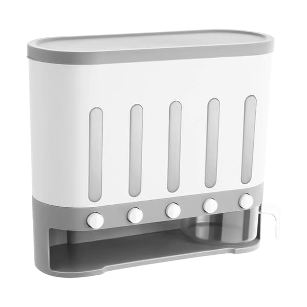 Tørfoderdispenser, 5 rum, vægmonteret design,Hvid