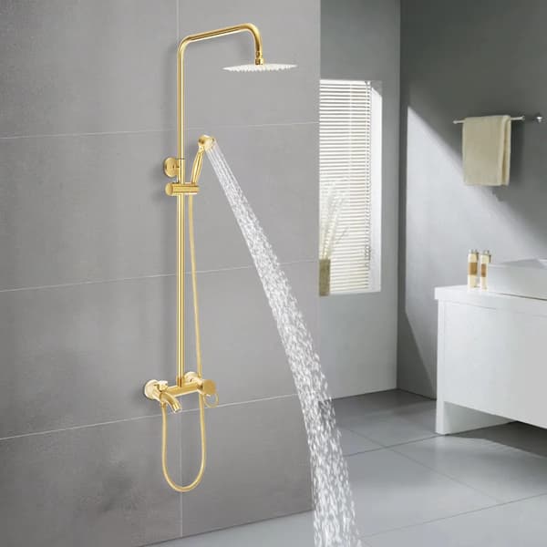 Duschsystem, handhållen spray, väggmonterad, Guld, G1/2