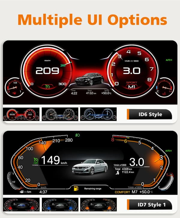 Carplay, Dashboard Display, 1920 x 720 pixels, Højkvalitets LCD, Kompatibel med BMW 3 Series E90 E91 E92 E93 2005-2012