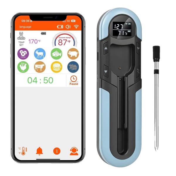 Kødtermometer, Bluetooth-forbindelse, Vandtæt design,Blå