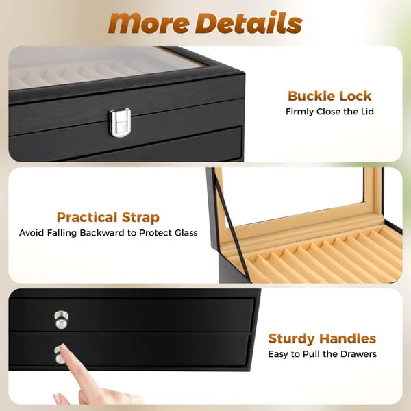 Pen Display Case, 36 Slots, Luksusdesign,sort