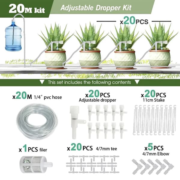 Droppbevattningskit, Justerbar Flödeskontroll, Sifonprincipdesign,A-20M kit