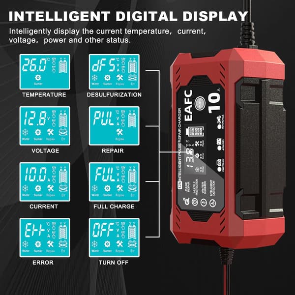 Bilbatteriladdare, Intelligent Detektion, Multiskyddssystem,12V 10A