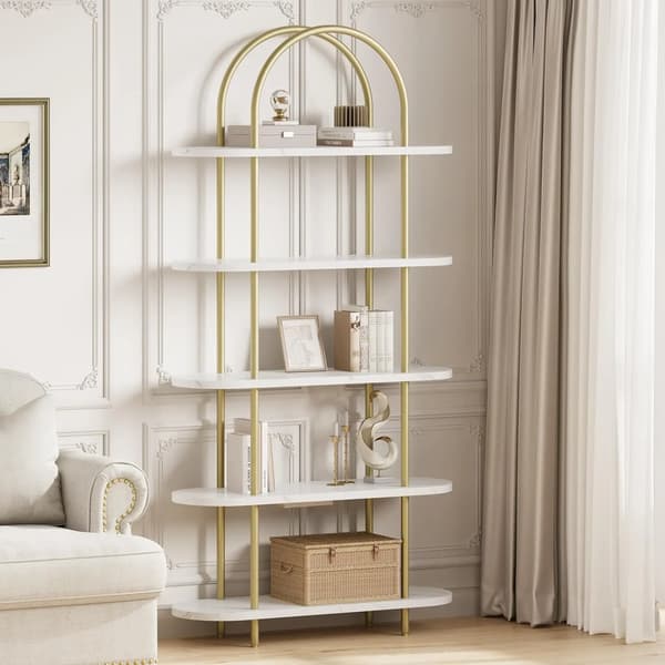 Bogreol, 5-lags design, nem montering,Guld Hvid