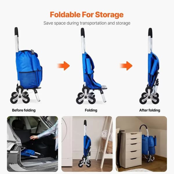Kundvagn, Hopfällbar Design, 6 Hjul, Blå