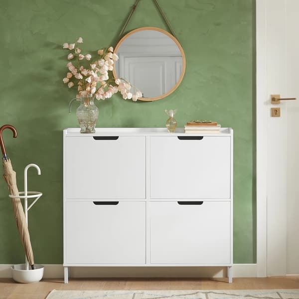 Sko Skab, Pladsbesparende Design, 4 Foldbare Kompartmenter,HVID