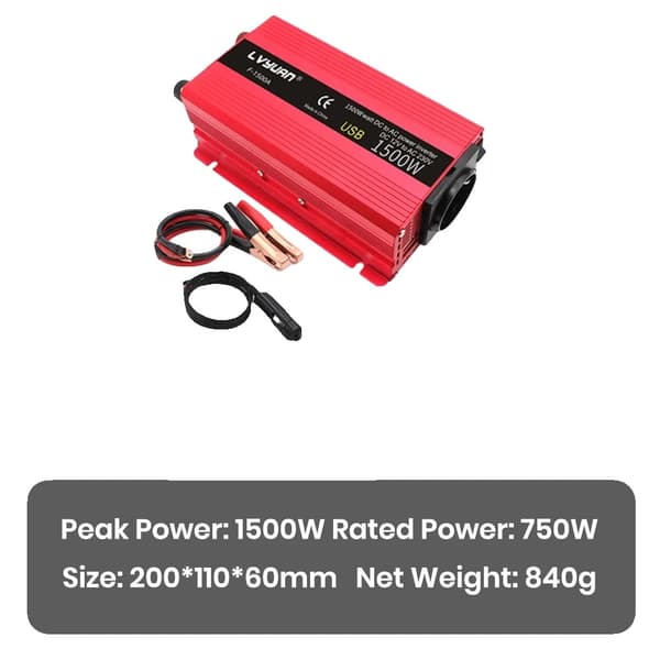 Strømomformer, DC til AC konvertering, Dual USB opladning,1500W