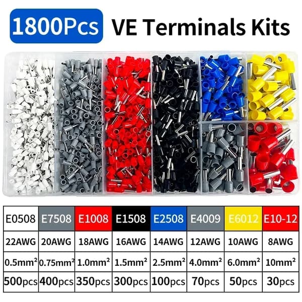 Krympeterminal Sæt, Kobbermateriale, Assorterede Størrelser,VE-KIT-1800Pcs