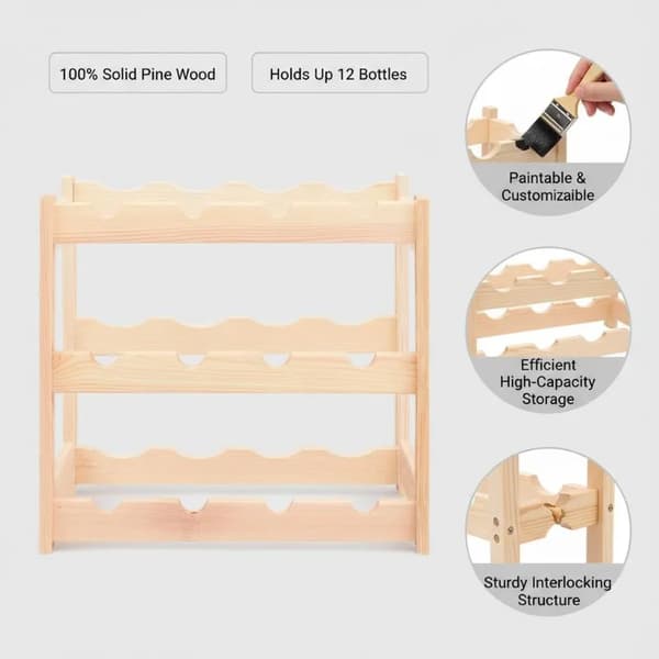 Flaskeholder, Plads til 12 Flasker, Stilfuldt Design,Beige