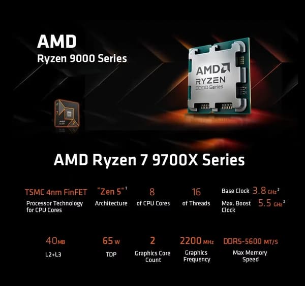 Desktop CPU, 8 kerner, 16 tråde, 3.8GHz basisfrekvens, 5.5GHz maksimal boost, 32MB L3 cache