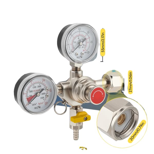 Trykregulator, Dobbelt Måler, CO2 Kompatibilitet,HVID