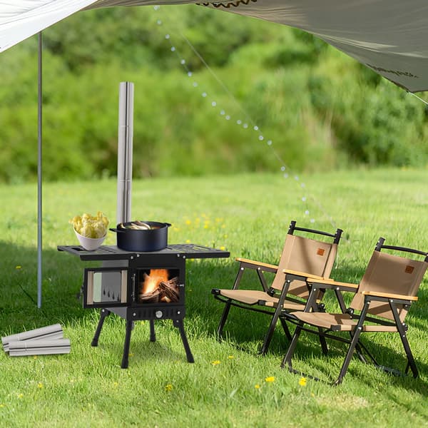 Campingkök, Bärbar Design, Effektiv Vedeldning,svart