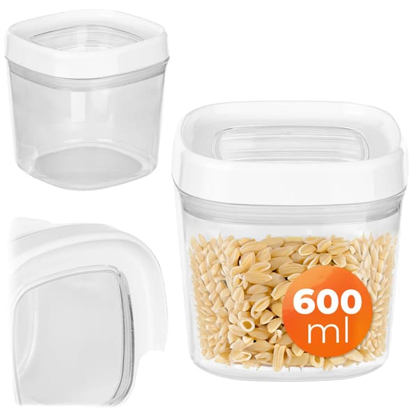 Matbehållare, 0,6L kapacitet, rektangulär design, säker gummitätning, transparent material, mångsidig användning