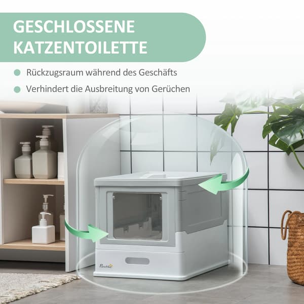 Kattlåda, avtagbar bricka, hopfällbar design,GRÅ