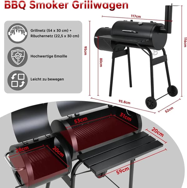 Kulgrill, Røger, Justerbare Ventiler,sort