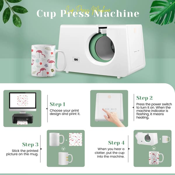 Värmepressmugg, Mini Design, Automatisk Utskrift,VIT