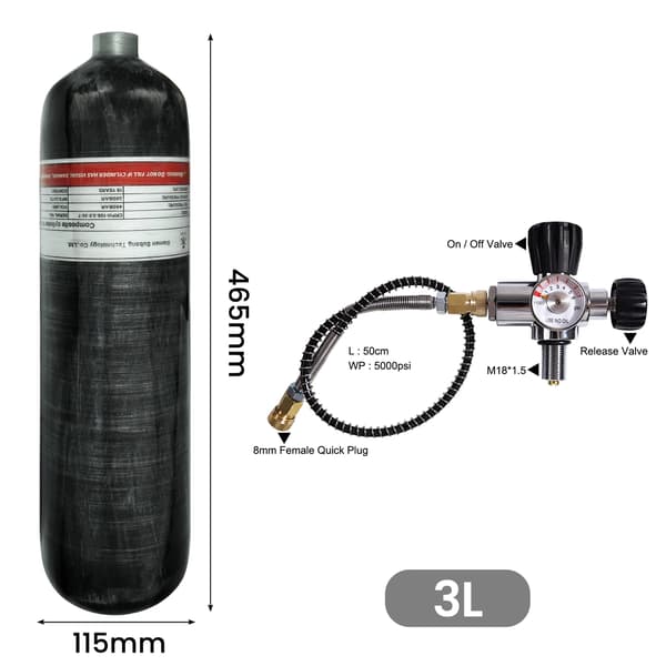 Högtryckstank, Kolfiberkonstruktion, Lättviktsdesign,3L med ventil B