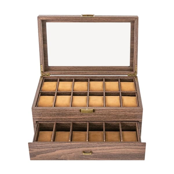 Ureæske, 24 Rum Organizer, Dobbelt Lag Design,Brun