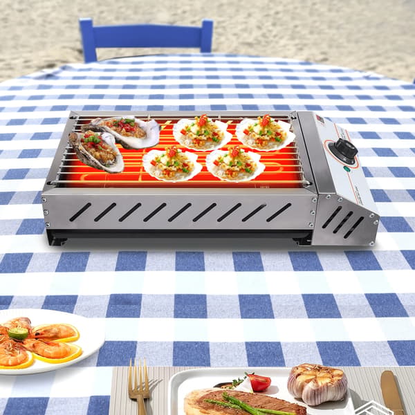 BBQ Grill, Rustfrit Stål, Justerbar Temperaturkontrol,Sølv