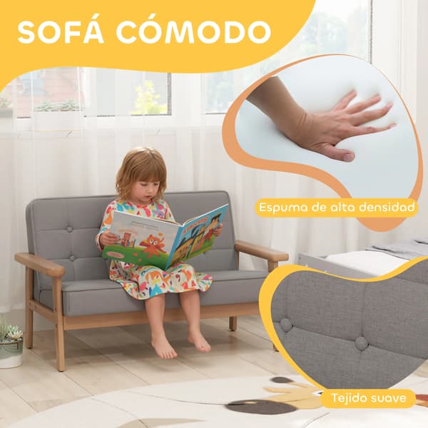 Børnesofa, Blødt Plys Materiale, Robust Træramme,LYS GRÅ