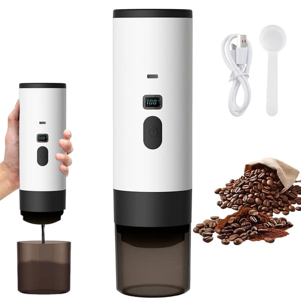 Elektrisk kaffemaskine, bærbart design, USB-opladning,Hvid