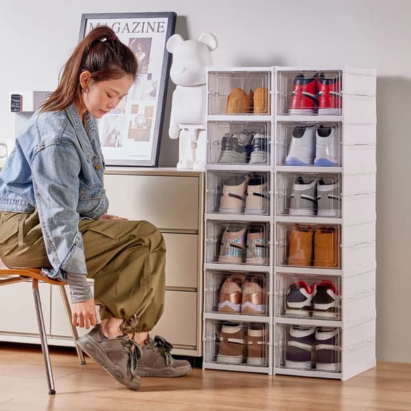 Skoopbevaringsskab, Foldbart, Stabelbart Design,hvid farve