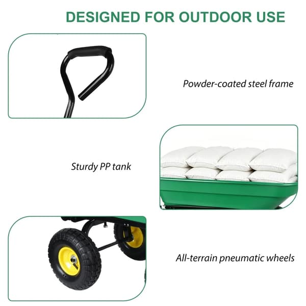 Have Dump Vogn, 200 kg Kapacitet, Pneumatiske Dæk,55L Have Dumpvogn