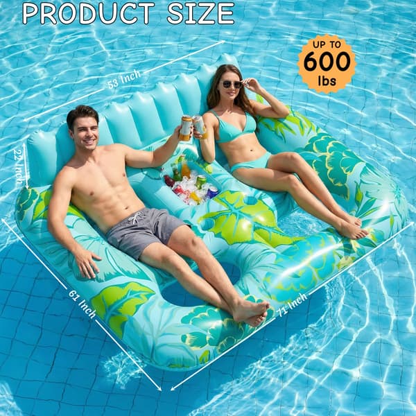 Oppustelig Pool Float, Ergonomisk Design, Indbyggede Kop Holdere,Cyan