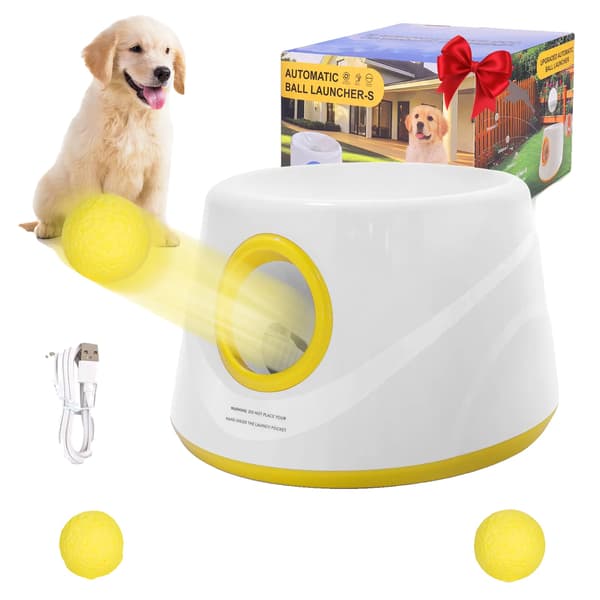 Automatisk Hundeboldkast, Interaktiv Leg, Holdbar Design,Gul, 5 Bolde