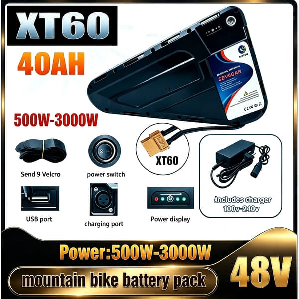 Lithium Ion Ebike Batteri, 48V, 40AH Kapacitet,48V-XT60-40AH