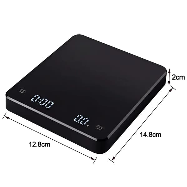 Elektronisk Kaffevægt, LED-display, Timerfunktion,sort, 3Kg 0.1g