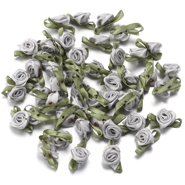 Tygapplikationer, Mini Rosblomma Design, 50 Stycken,Grå