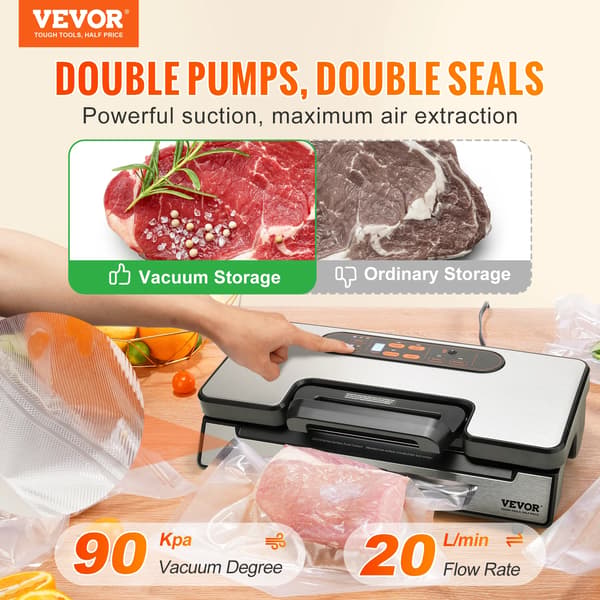 Vakuumförpackare, Dubbelpump System, Lufttät Förpackning,90Kpa 130W
