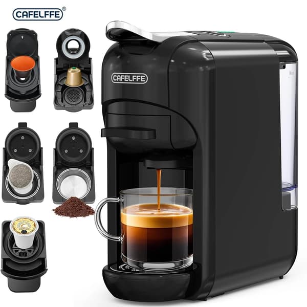 Kapselkaffemaskine, 5-i-1 kompatibel, varm og kold bryg,EU, Sort