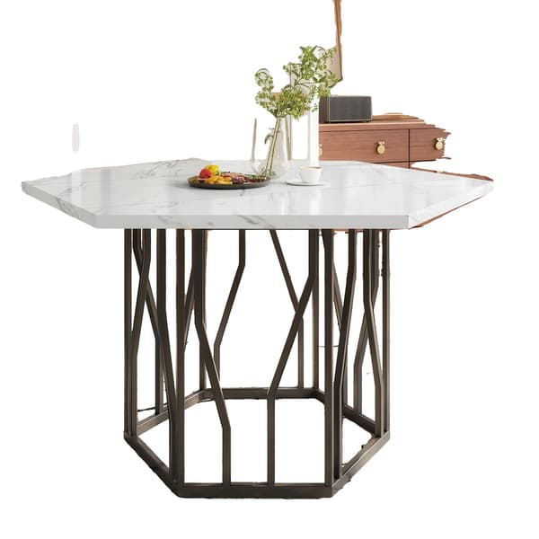 Spisebord, Hexagonal Design, Stilfuld Metalramme,Sort Hvid