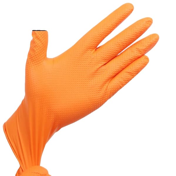 Engångs Nitrilhandskar, Texturerat Grepp, Tungt Skydd,XL, Orange- 50st