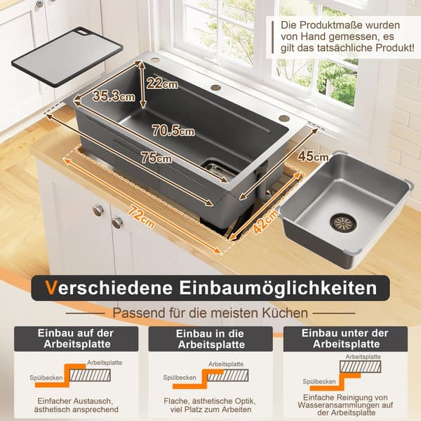 Køkkenvask, Rustfrit Stål, Støjdæmpet Design,Sølv