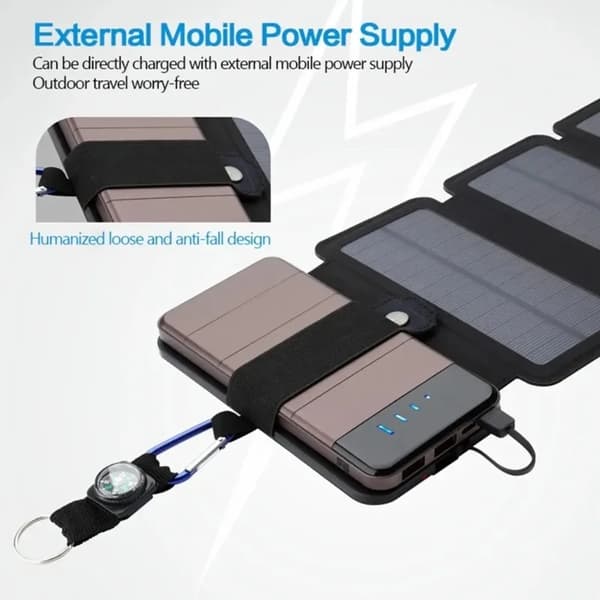 Solarlader, Bærbar Design, Kompatibel med Smartphones,sort