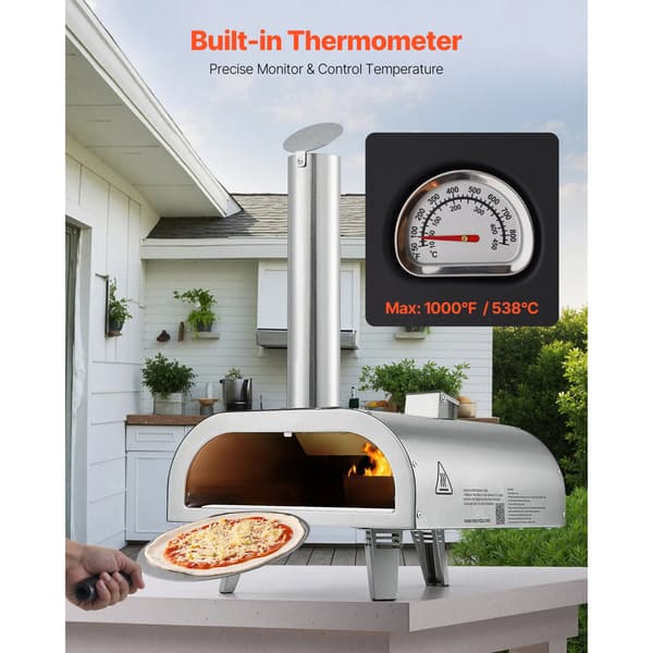 Pizzaovn, Bærbart Design, Indbygget Termometer,12inch