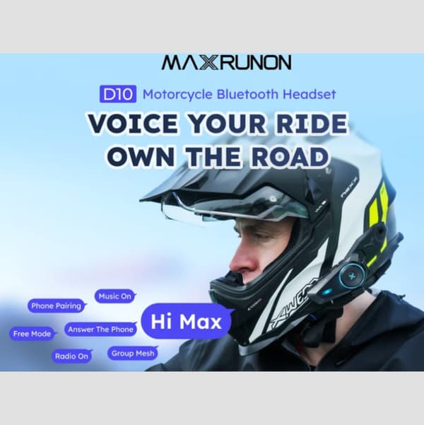 MAXRUNON D10 Bluetooth-interkom för motorcyklar för 4 förare, hjälmheadset, räckvidd 1,6 km, Bluetooth 5.4, röststyrning