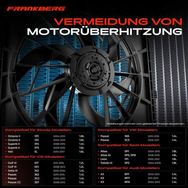 Motor Køleventilator, Diameter 292 mm, Spænding 12 V, Effekt 200 W, 7 Ventilator Blade, 2 Stik Kontakter