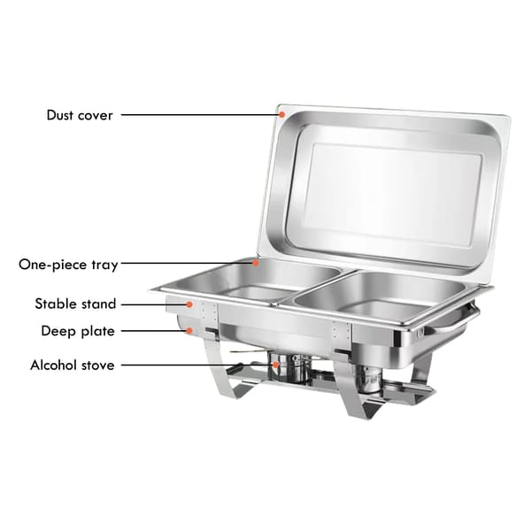 Chafing Dish Sæt, Fødevaregodkendt Rustfrit Stål, 23 x 14 x 12 tommer, 9 L Kapacitet, 2 Stykker, Rektangulær Form