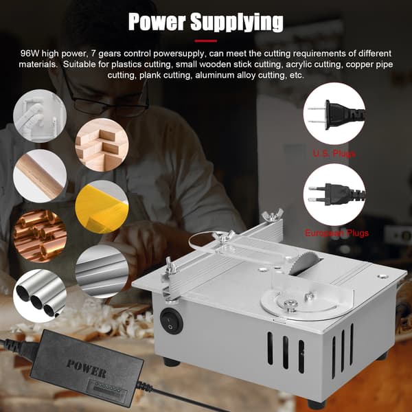 Bordssåg, Justerbar Höjd, Precision Skärning,220V-240V EU-plugg, Silver
