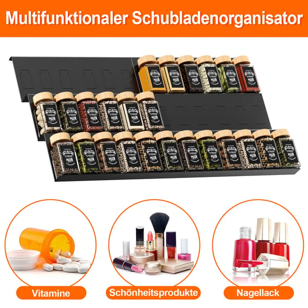 Krydderihylde, Justerbar Bredde, Organiserer 36 Flasker,sort