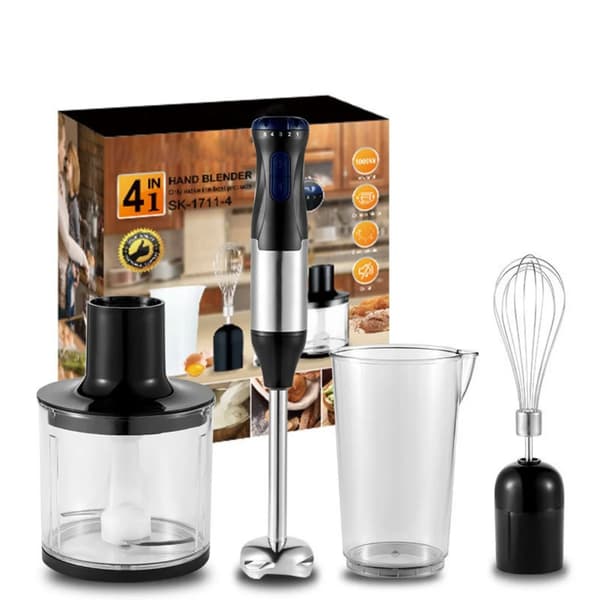 Elektrisk Håndblender, 1000W Effekt, Rustfrit Stål Konstruktion,4 i 1